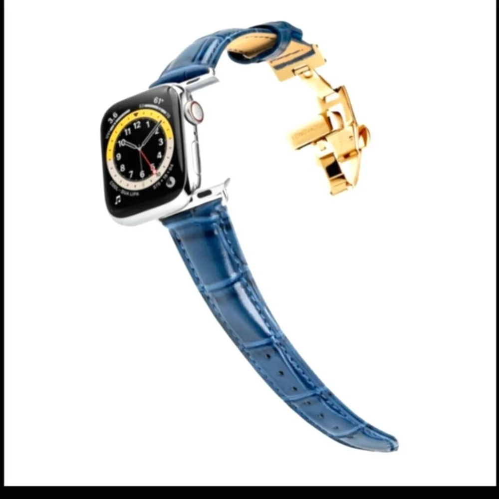 Women Watchband Leather Apple 1-9, Ultra 2, 38-42 44-49 Longvadon Gold Clasp - Picture 5 of 6
